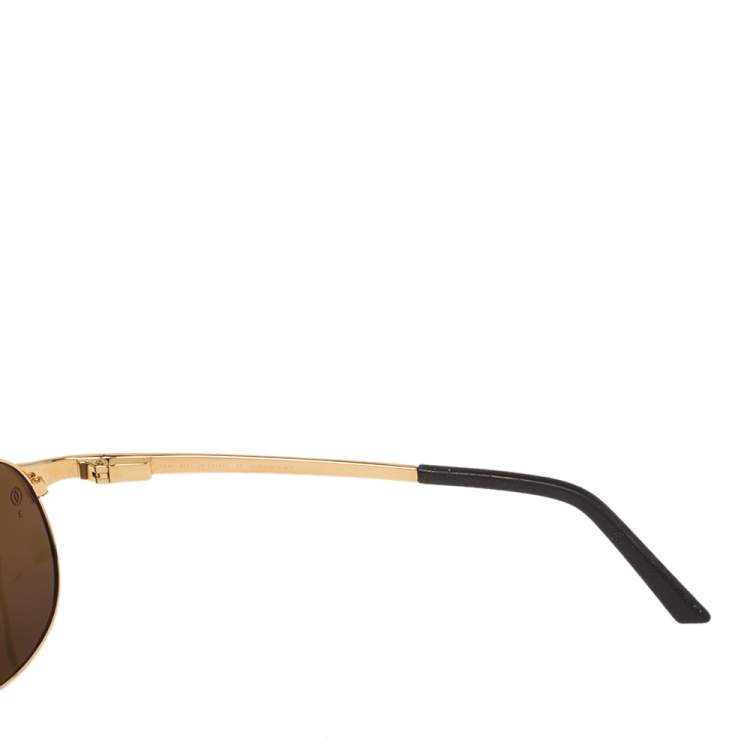 Pre Owned Cartier Gold/Brown Santos De Cartier Aviator Sunglasses