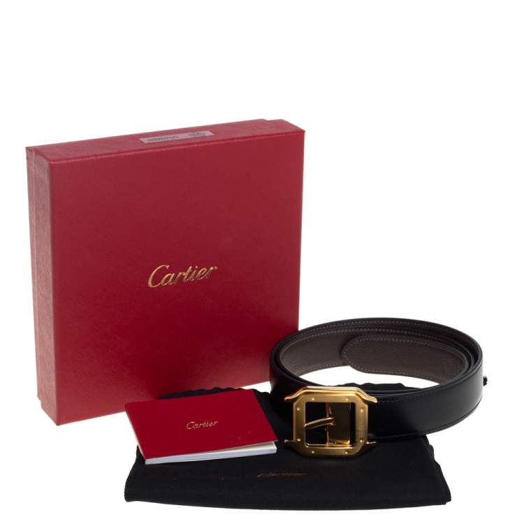 Pre Owned Cartier Black Leather Santos De Cartier Belt  95CM (cut to size)