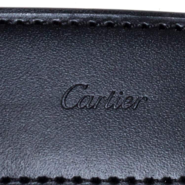 Pre Owned Cartier Black Leather Santos De Cartier Belt  95CM (cut to size)