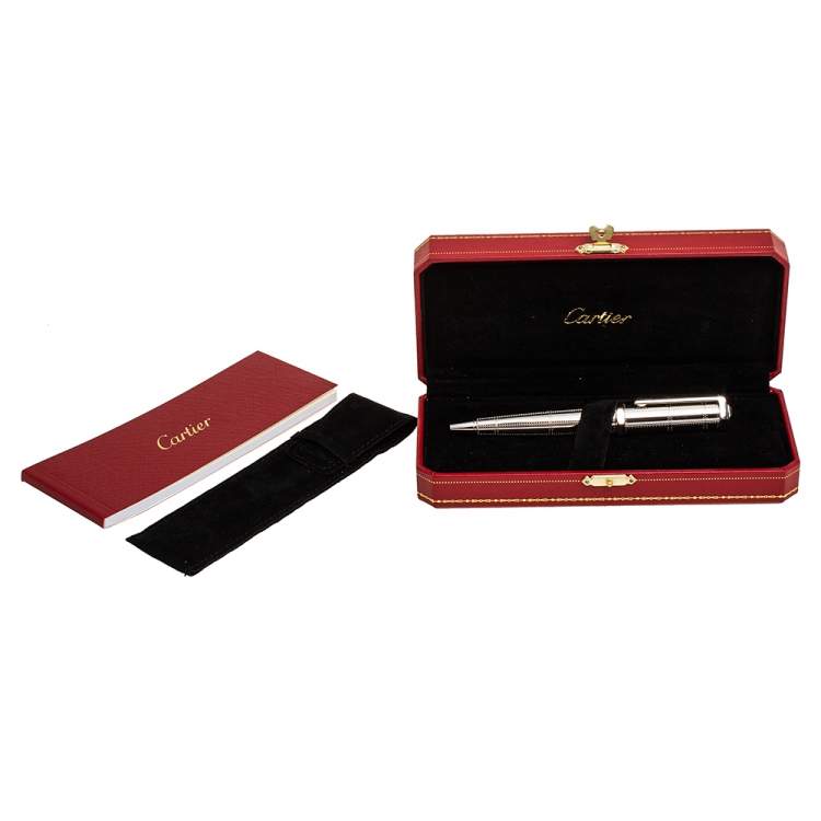 Pre Owned Cartier Santos-Dumont Rivet Motif Palladium Finish Ballpoint Pen