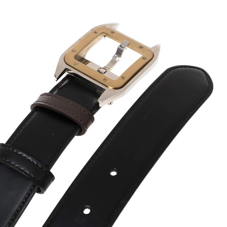 Pre Owned Cartier Black/Brown Leather Santos De Cartier Reversible Belt 115 CM