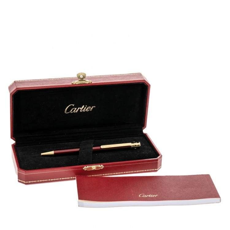Pre Owned Cartier Gold Plated Burgundy Lacquer Santos de Cartier Ballpoint Pen