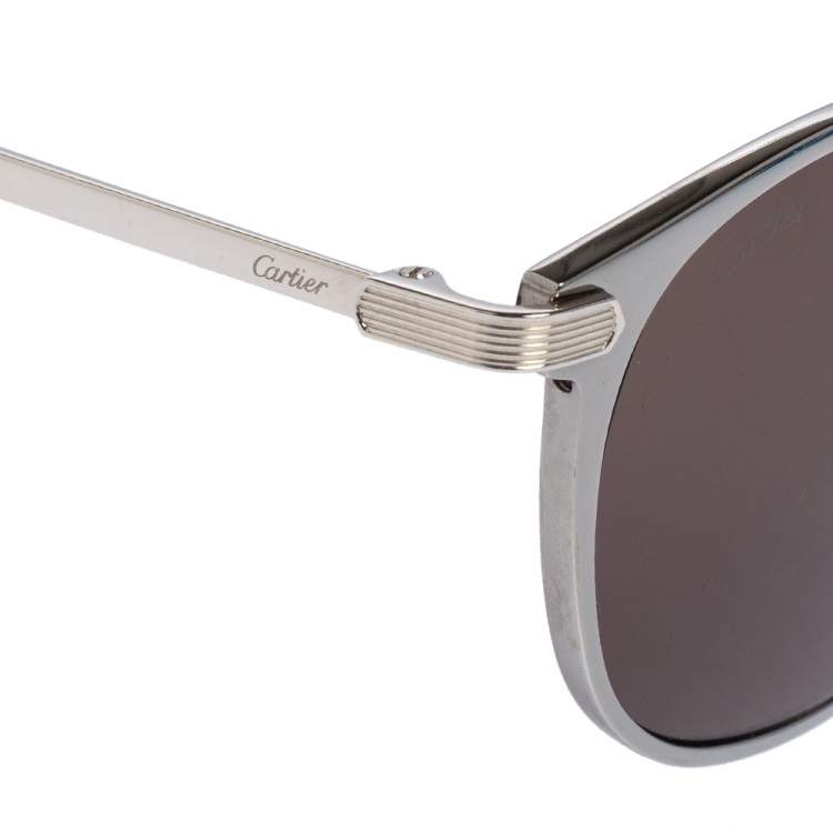 Pre Owned Cartier Grey/Silver Tone Metal C De Cartier Mirror Sunglasses