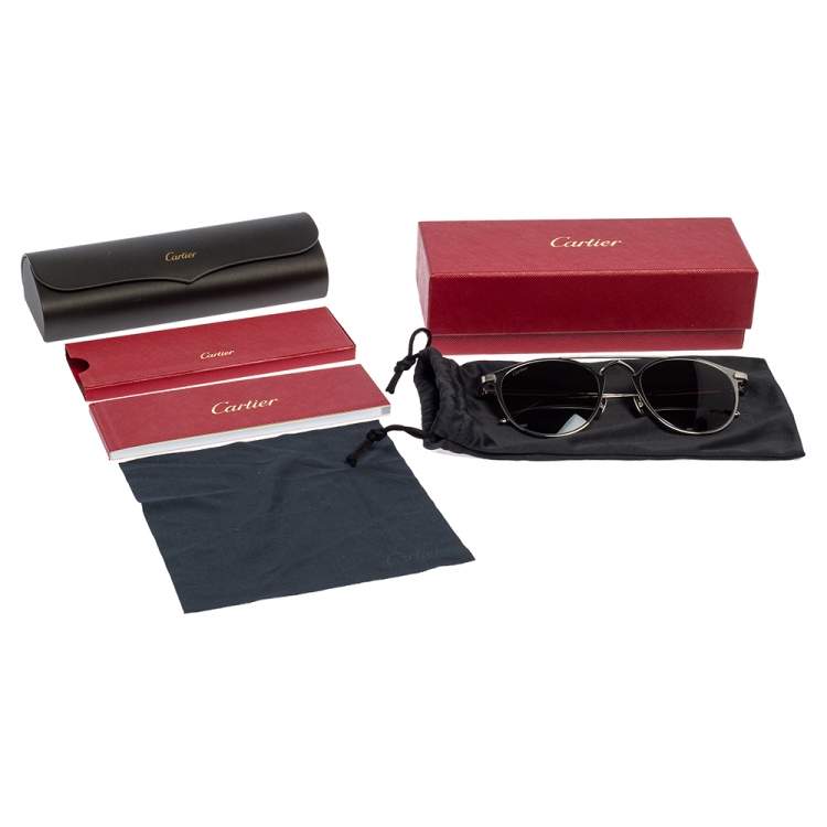 Pre Owned Cartier Grey/Silver Tone Metal C De Cartier Mirror Sunglasses