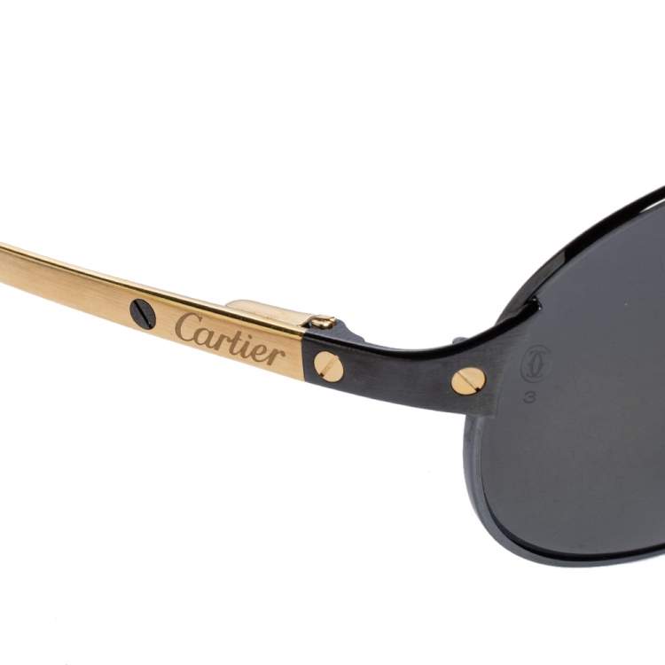 Pre Owned Cartier Black Santos Dumont Polarized Aviator Sunglasses