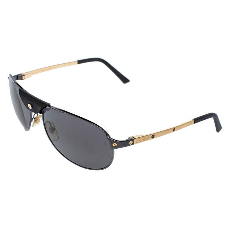 Pre Owned Cartier Black Santos Dumont Polarized Aviator Sunglasses