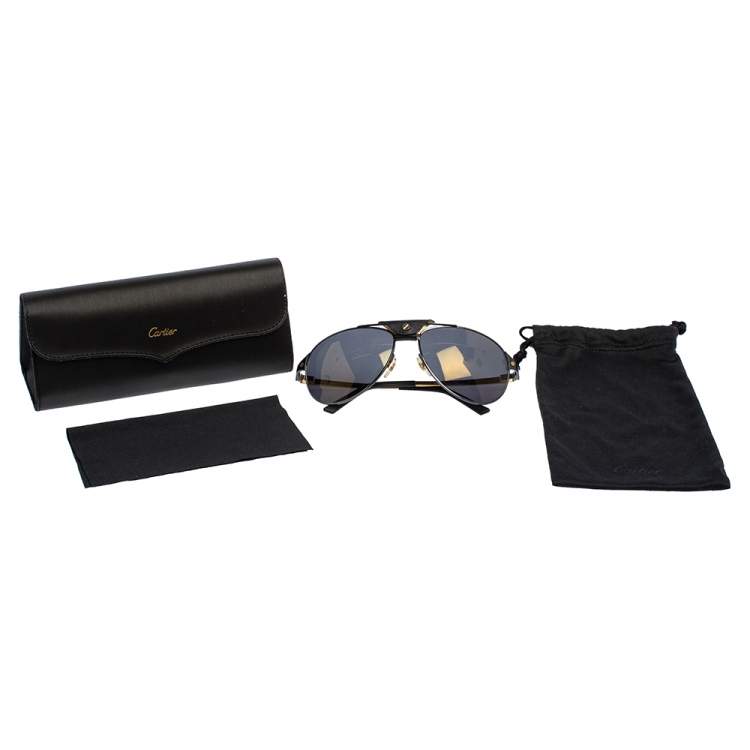 Pre Owned Cartier Black Santos Dumont Polarized Aviator Sunglasses