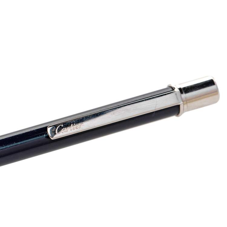 Pre Owned Cartier Silver Tone Must De Cartier Black Ballpoint Pen