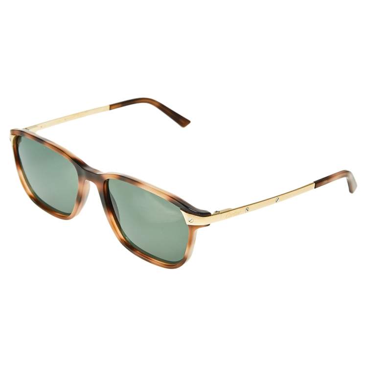 Pre Owned Cartier Brown Havana/ Green Santos de Cartier Wayfarer Sunglasses