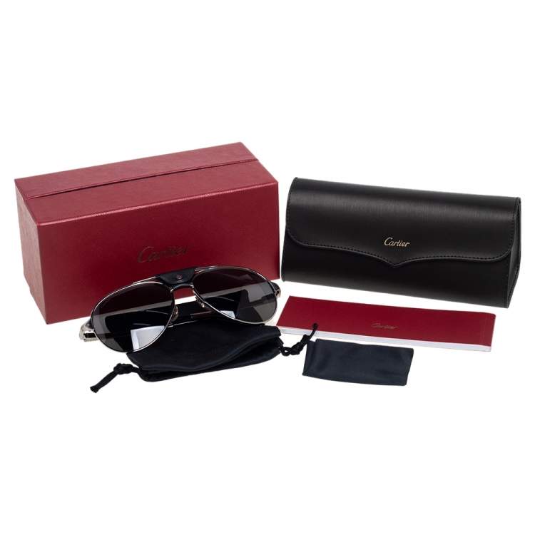 Pre Owned Cartier Black Acetate Santos de Cartier Polarized Aviator Sunglasses