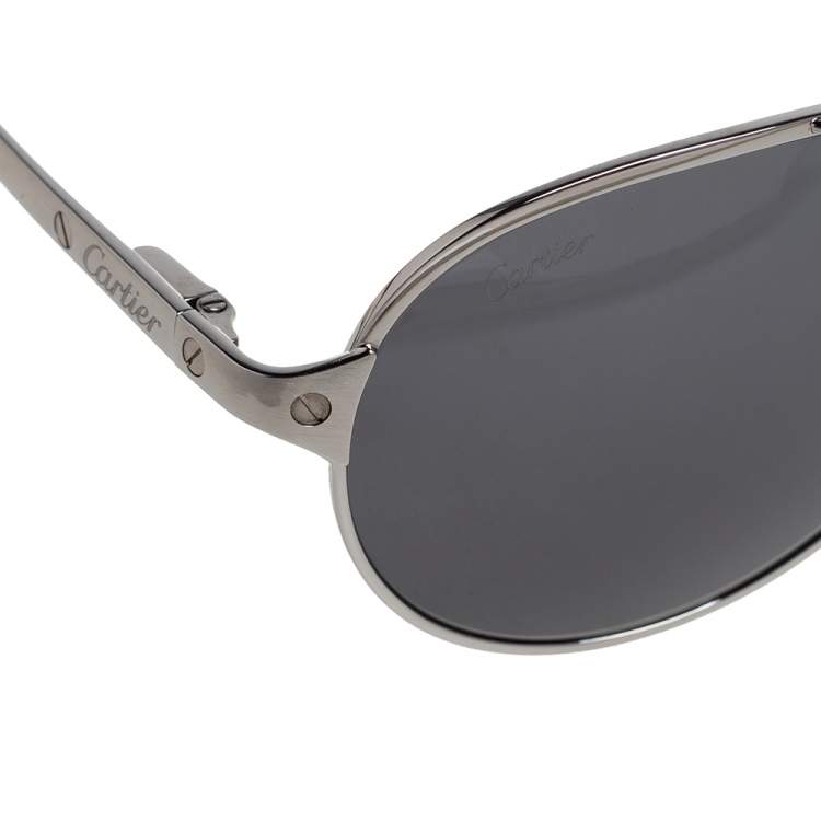 Pre Owned Cartier Black Acetate Santos de Cartier Polarized Aviator Sunglasses