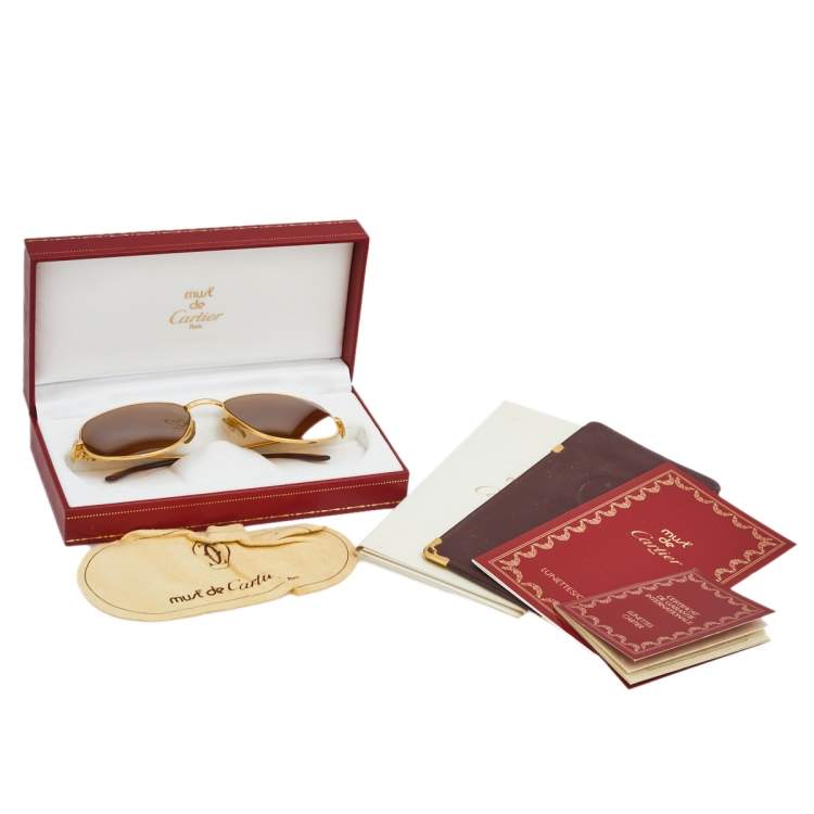 Pre Owned Cartier Two Tone/ Gold Mirrored Must de Cartier Aviator Sunglasses