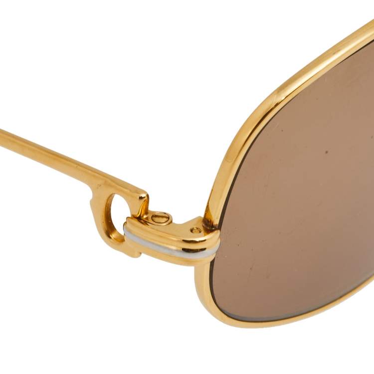 Pre Owned Cartier Two Tone/ Gold Mirrored Must de Cartier Aviator Sunglasses
