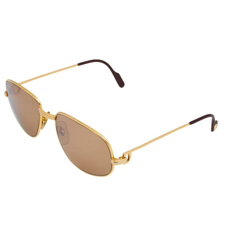 Pre Owned Cartier Two Tone/ Gold Mirrored Must de Cartier Aviator Sunglasses