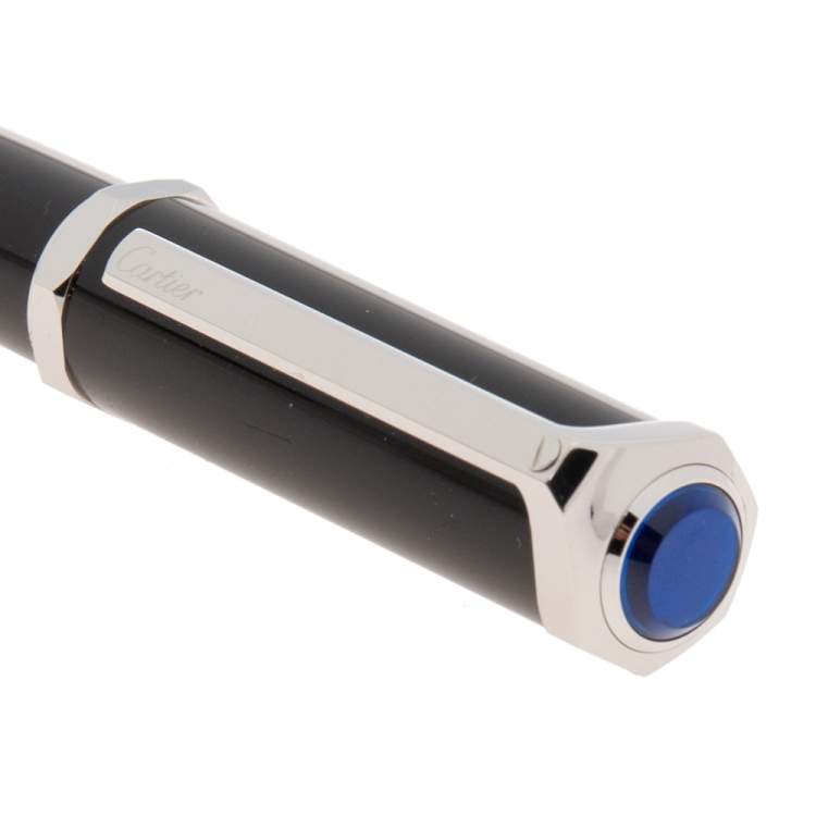 Pre Owned Cartier Santos-Dumont Black Composite Palladium Finish Ballpoint Pen