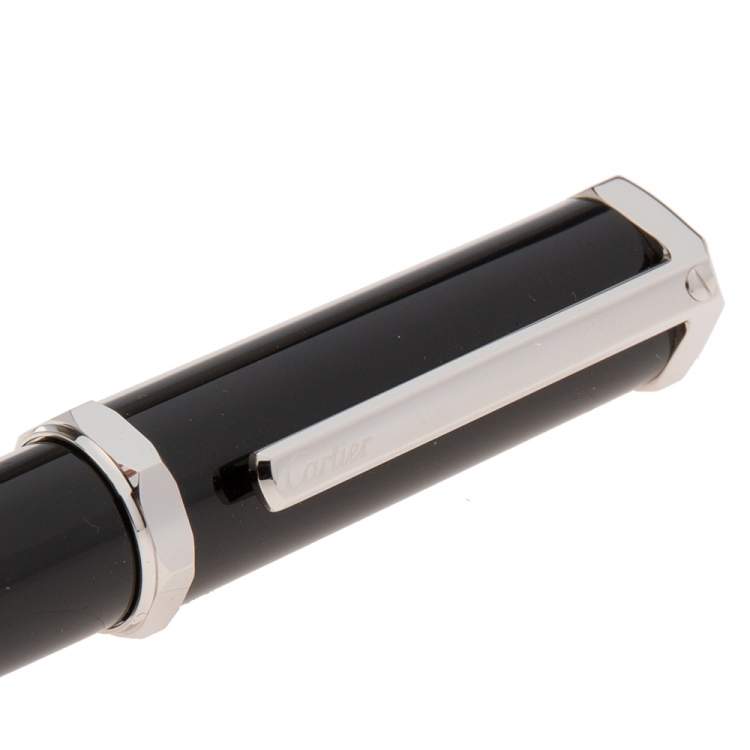 Pre Owned Cartier Santos-Dumont Black Composite Palladium Finish Ballpoint Pen
