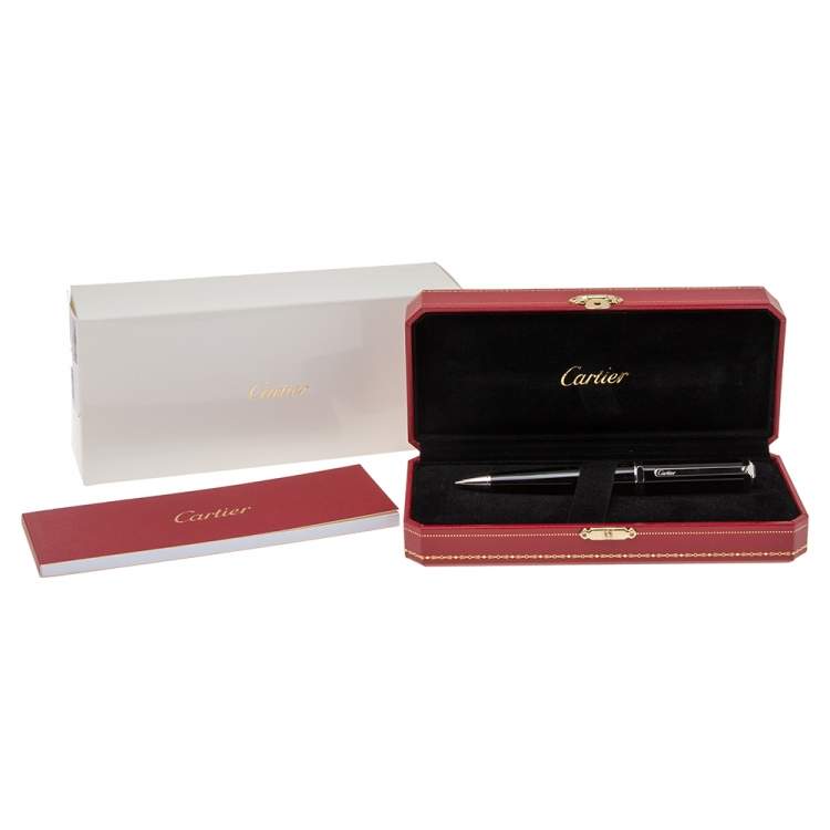 Pre Owned Cartier Santos-Dumont Black Composite Palladium Finish Ballpoint Pen