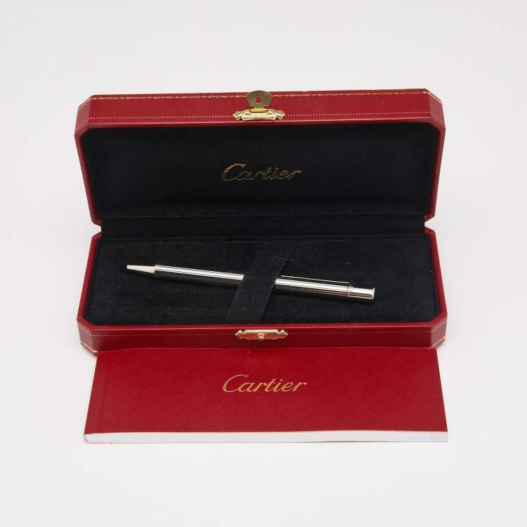 Pre Owned Cartier Textured Silver Tone Metal Ballpoint Pen