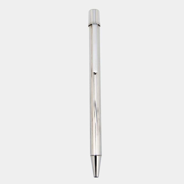 Pre Owned Cartier Textured Silver Tone Metal Ballpoint Pen