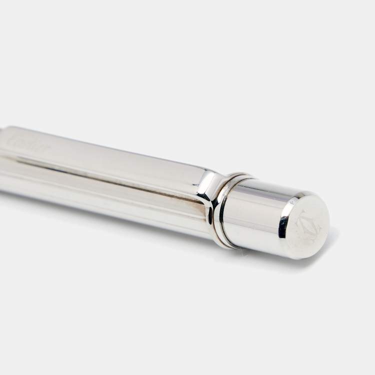 Pre Owned Cartier Textured Silver Tone Metal Ballpoint Pen
