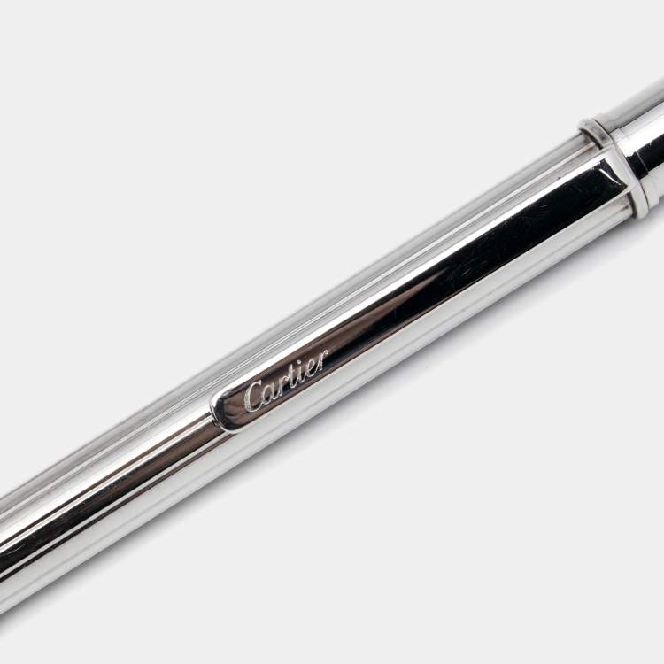 Pre Owned Cartier Textured Silver Tone Metal Ballpoint Pen