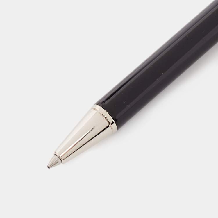 Pre Owned Cartier Santos De Cartier Black Lacquer Two Tone Metal Ballpoint Pen