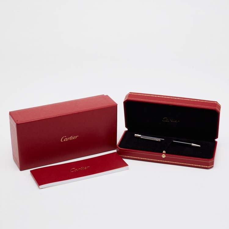 Pre Owned Cartier Santos De Cartier Black Lacquer Two Tone Metal Ballpoint Pen