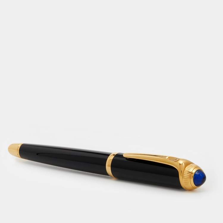 Pre Owned Cartier R De Cartier Black Composite Gold Finish Rollerball Pen