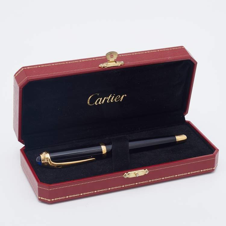 Pre Owned Cartier R De Cartier Black Composite Gold Finish Rollerball Pen