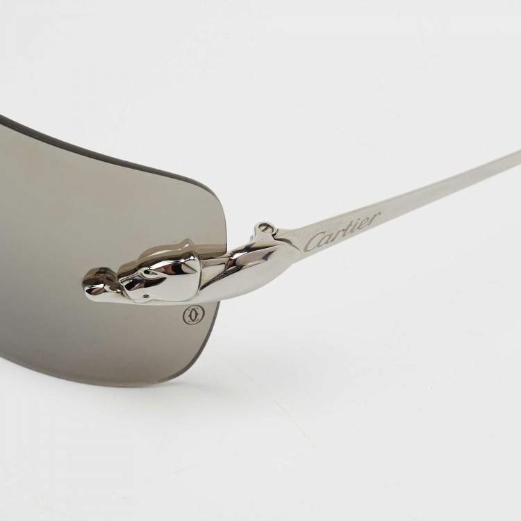 Pre Owned Cartier Silver Tone/ Grey Panthère de Cartier Shield Sunglasses