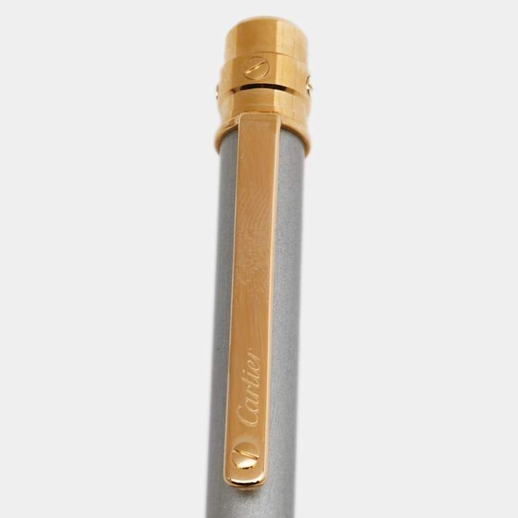 Pre Owned Cartier Silver Lacquer Santos Ballpoint Pen