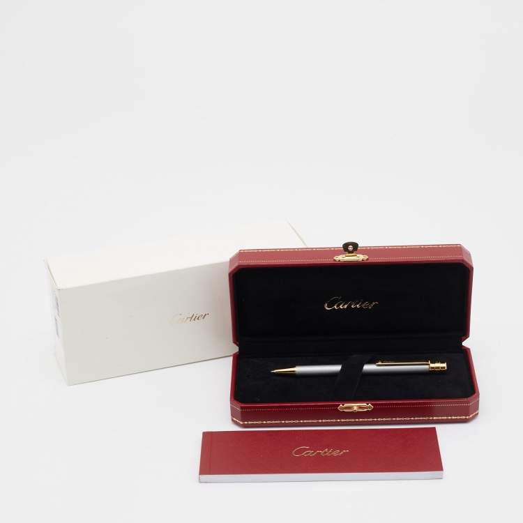 Pre Owned Cartier Silver Lacquer Santos Ballpoint Pen
