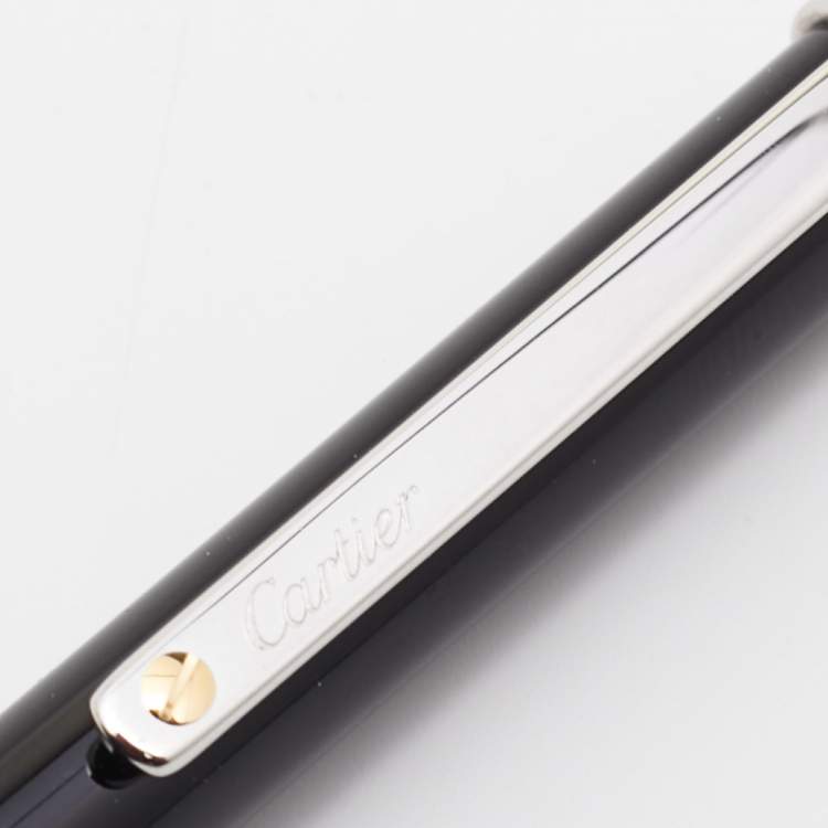 Pre Owned Cartier Black Lacquer Santos De Cartier Ballpoint Pen