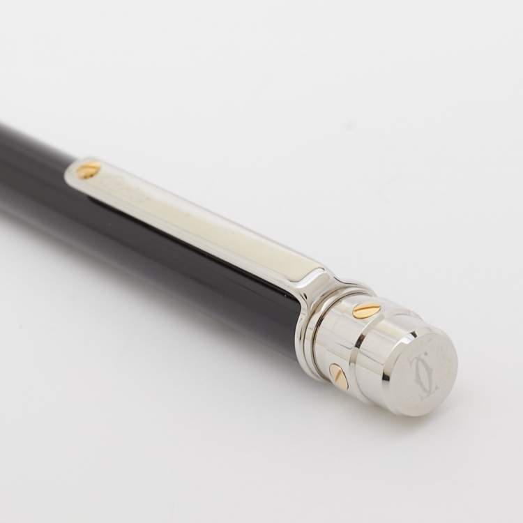 Pre Owned Cartier Black Lacquer Santos De Cartier Ballpoint Pen