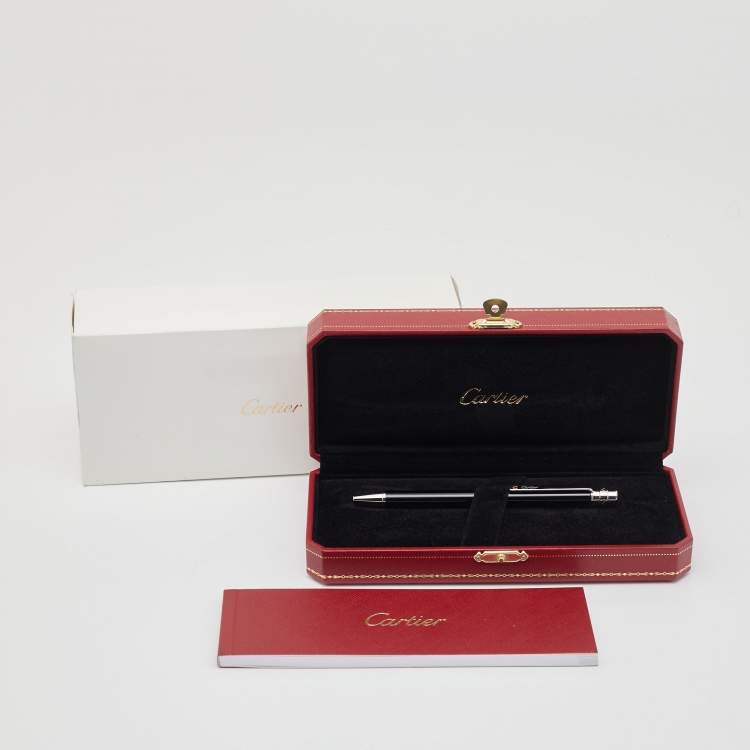Pre Owned Cartier Black Lacquer Santos De Cartier Ballpoint Pen