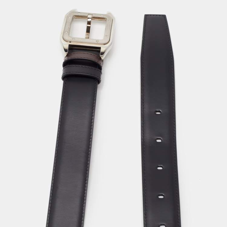 Pre Owned Cartier Black/Brown Leather Santos de Cartier Reversible Belt 