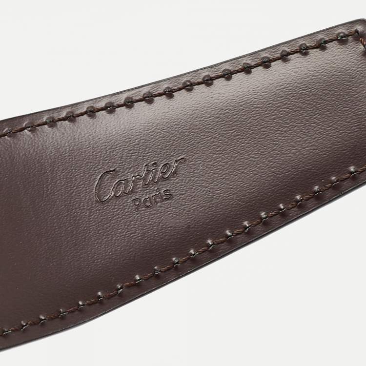 Pre Owned Cartier Black/Brown Leather Santos de Cartier Reversible Belt 