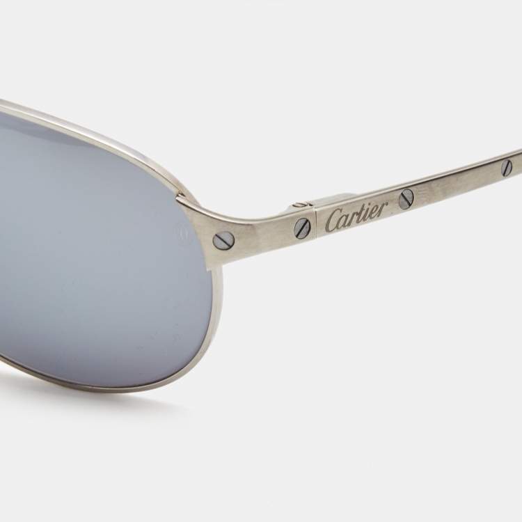 Pre Owned Cartier Black/Silver Santos de Cartier Aviator Sunglasses