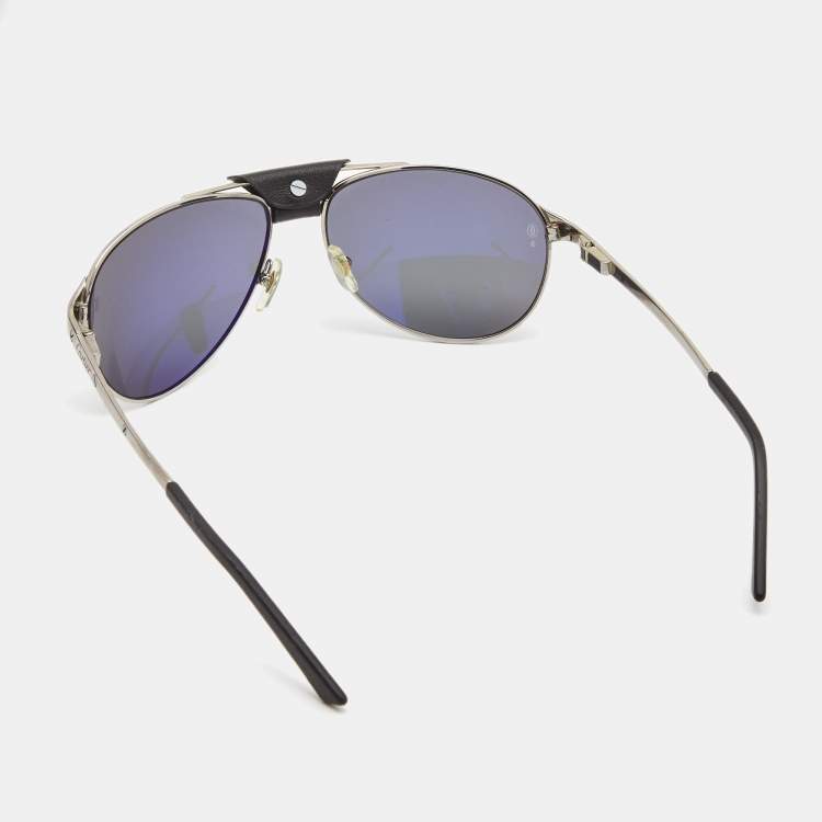 Pre Owned Cartier Black/Silver Santos de Cartier Aviator Sunglasses