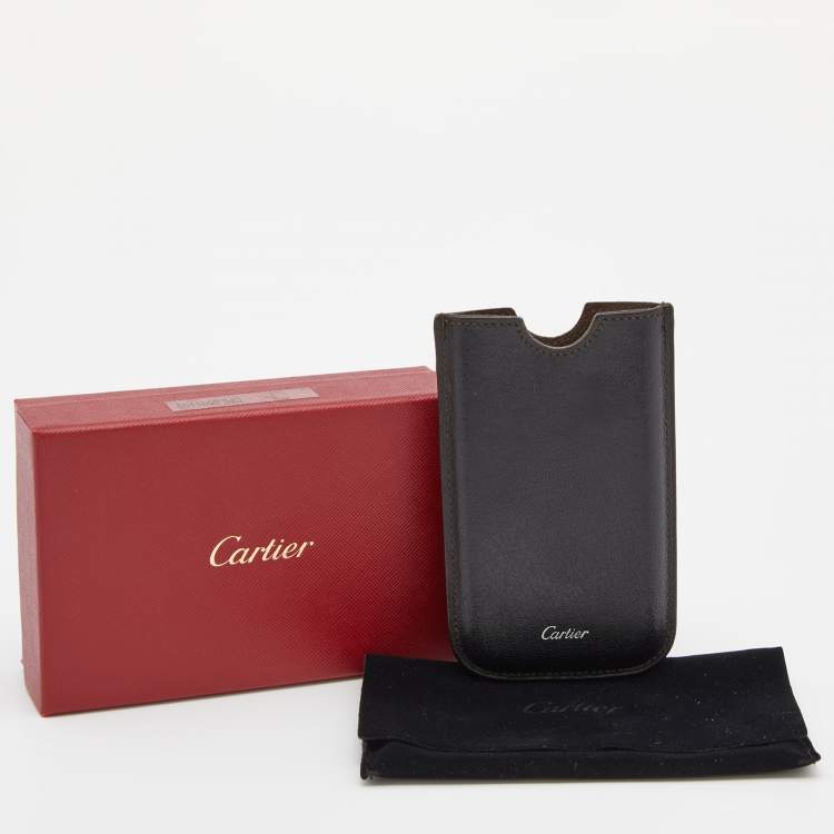 Pre Owned Cartier Dark Brown Leather Phone Case