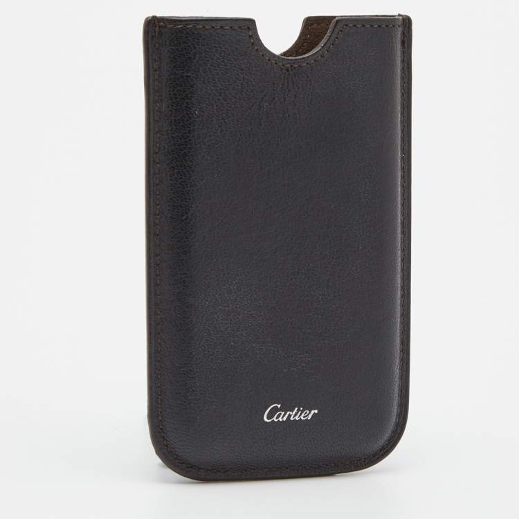 Pre Owned Cartier Dark Brown Leather Phone Case