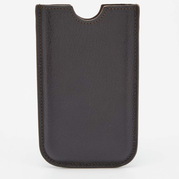 Pre Owned Cartier Dark Brown Leather Phone Case