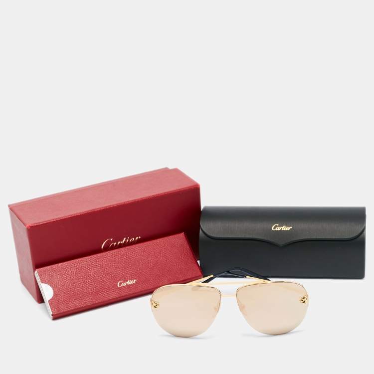 Pre Owned Cartier Gold Panthere De Cartier Mirrored Aviator Sunglasses