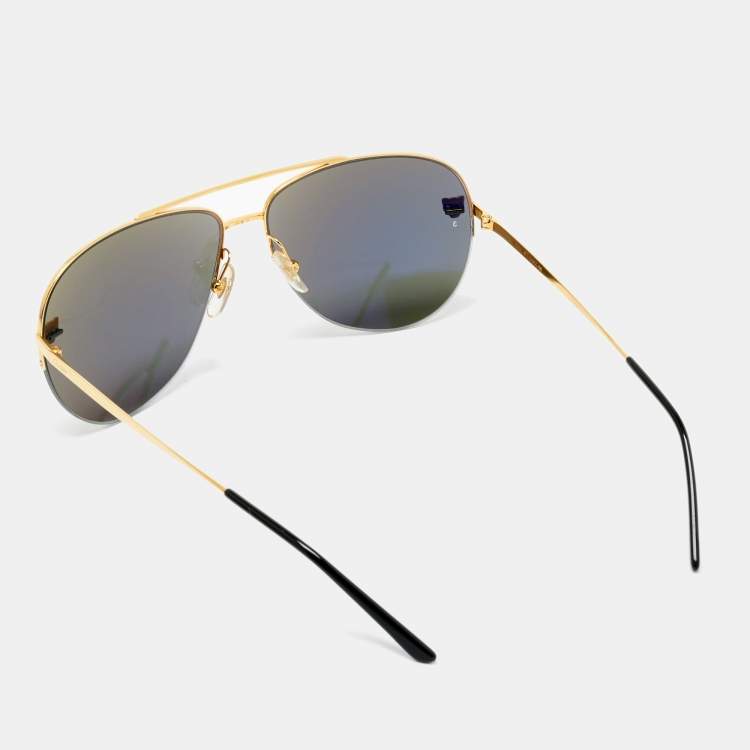 Pre Owned Cartier Gold Panthere De Cartier Mirrored Aviator Sunglasses