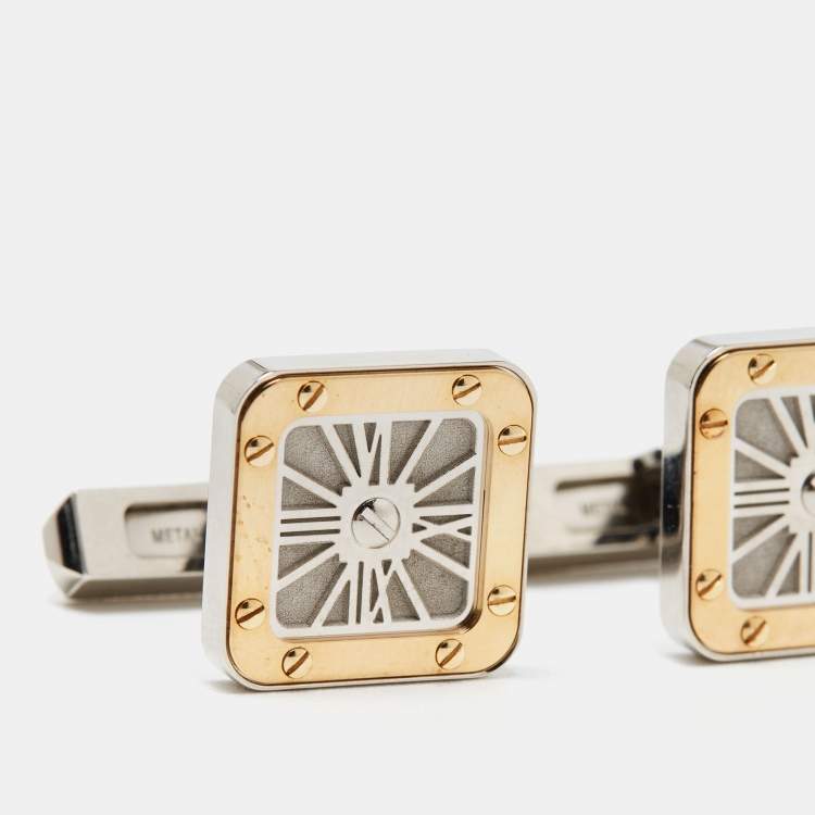 Pre Owned Cartier Santos de Cartier Sterling Silver 18k Yellow Gold Cufflinks