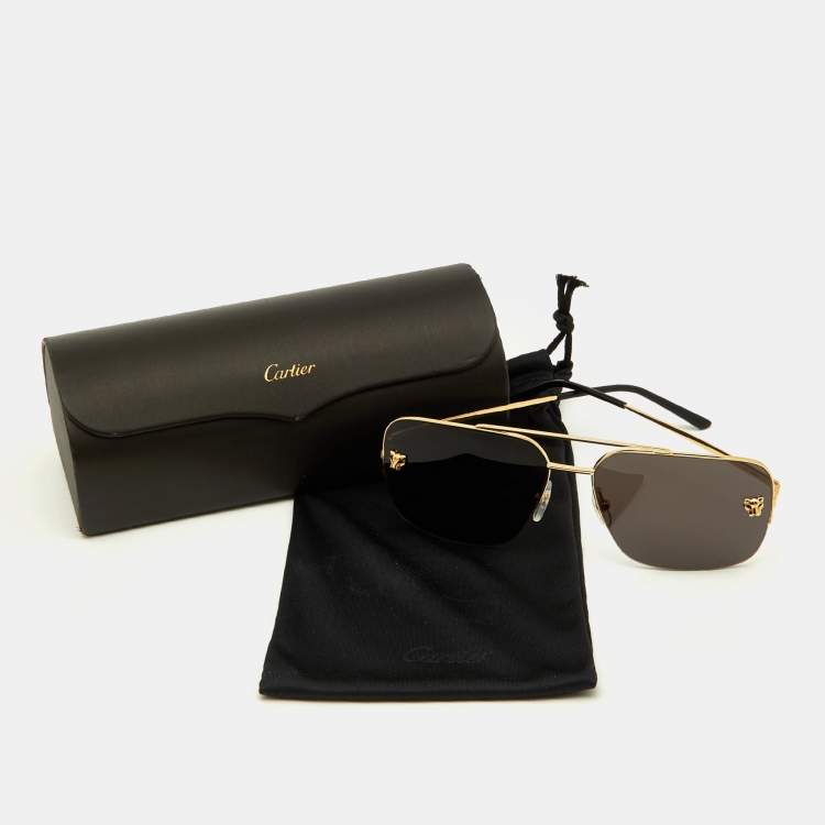 Pre Owned Cartier Panthere Smoke Gold Plated CT0244S Square Sunglasses