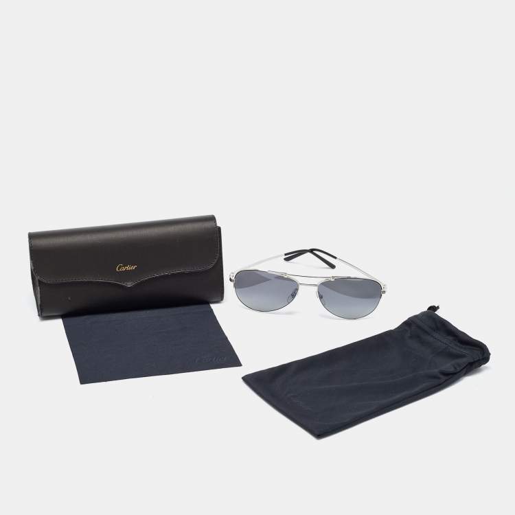 Pre Owned Cartier Two Tone/Grey CT0083S Pilot Sunglasses