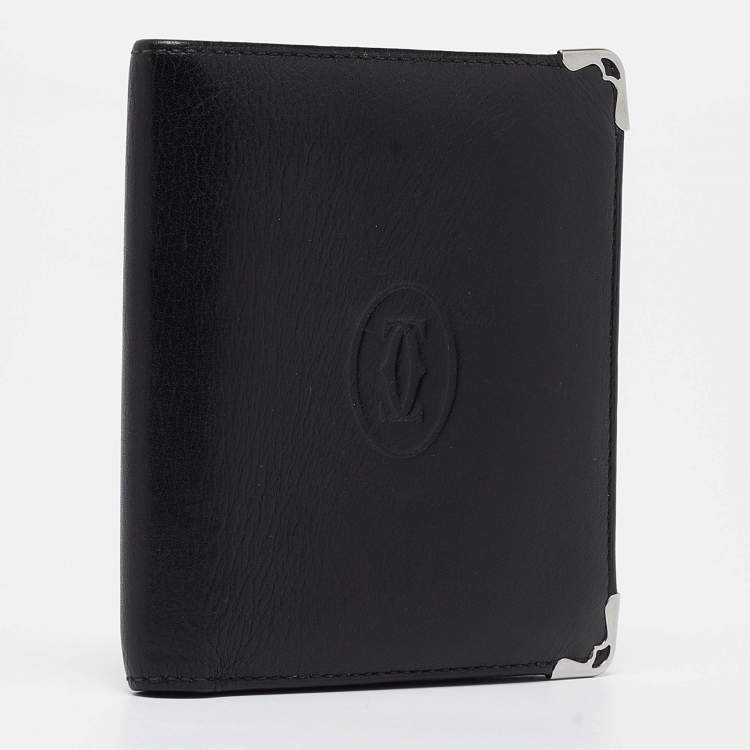 Pre Owned Cartier Black Leather Must De Cartier Bifold Wallet