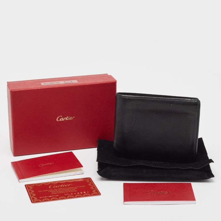 Pre Owned Cartier Black Leather Happy Birthday Bifold Compact Wallet