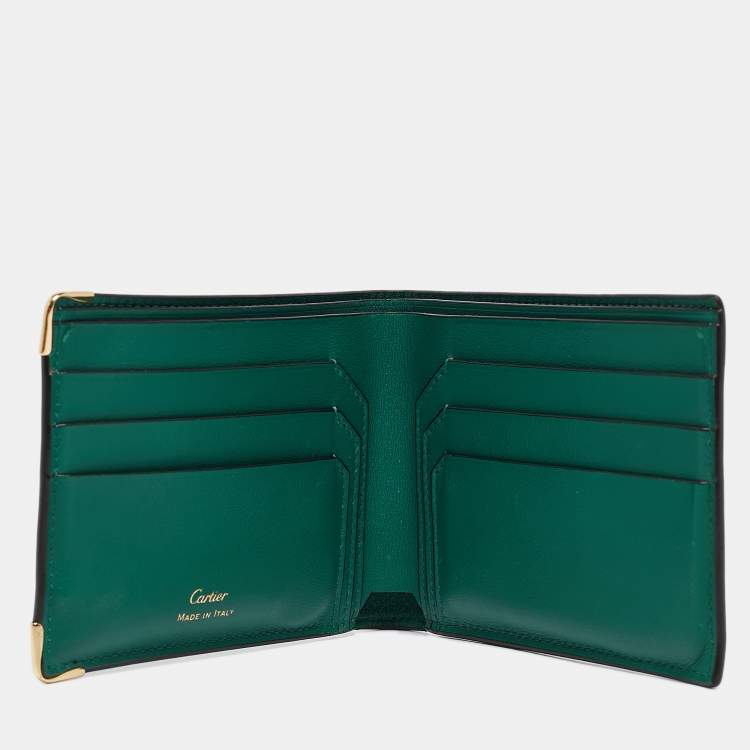 Pre Owned Cartier Green Leather Must De Cartier 6CC Bifold Wallet